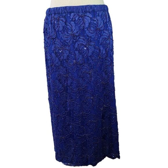 Laurence Kazar Bright Blue Purple Beads Sequins Vintage Top & Skirt Set Lined M - Picture 4 of 6